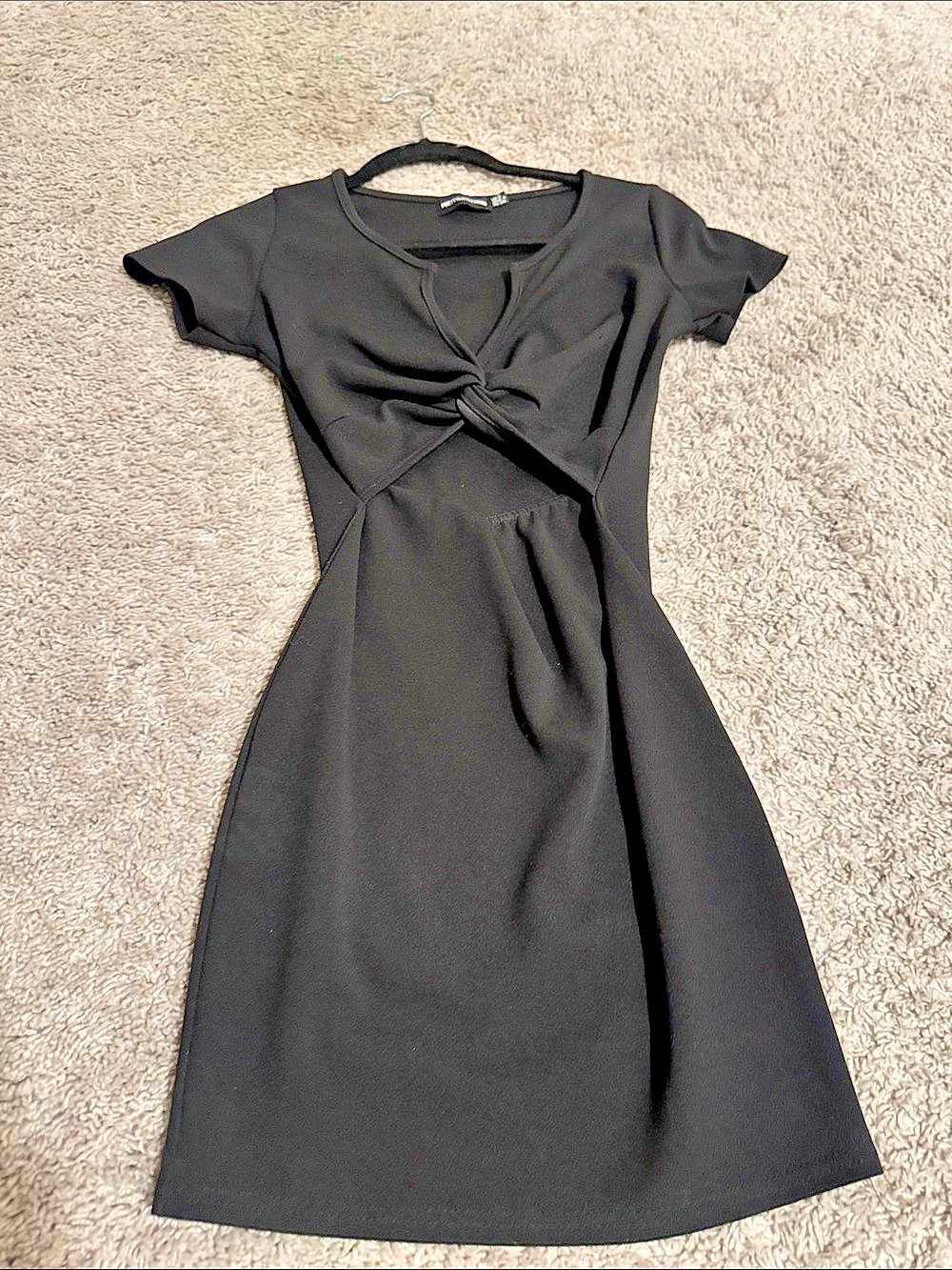 PrettyLittleThing Black Twist Front Mini Dress Size 4 Like New